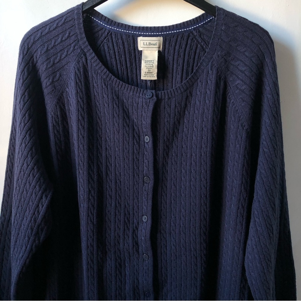 NWT L.L Bean Plus Size Women’s Button Front Knit Cardigan Sweater, Navy Size 2X - Picture 4 of 16